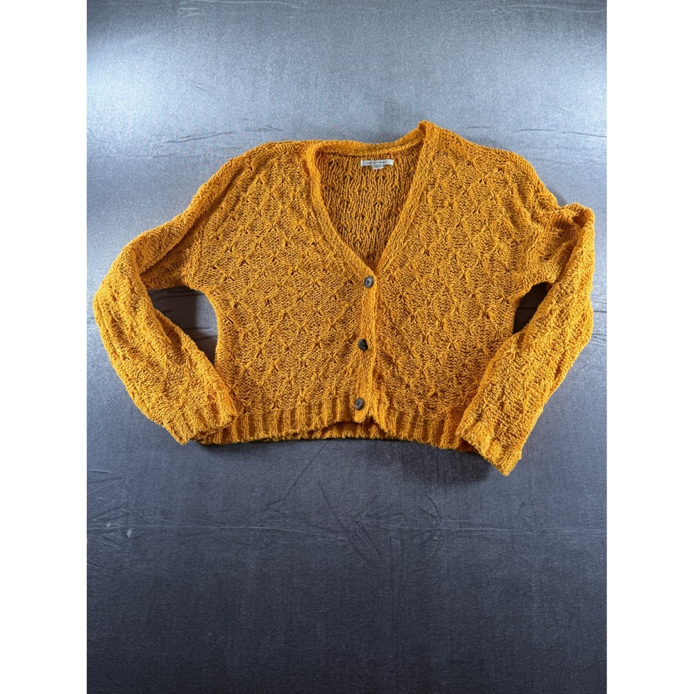 American Eagle Mustard Yellow Diamond Pointelle Knit Cardigan Sweater Womens S